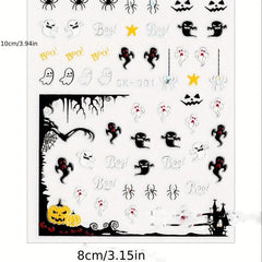 Halloween Nail Art Stickers 3D Pumpkin Witch Spider Bat Nail Decals