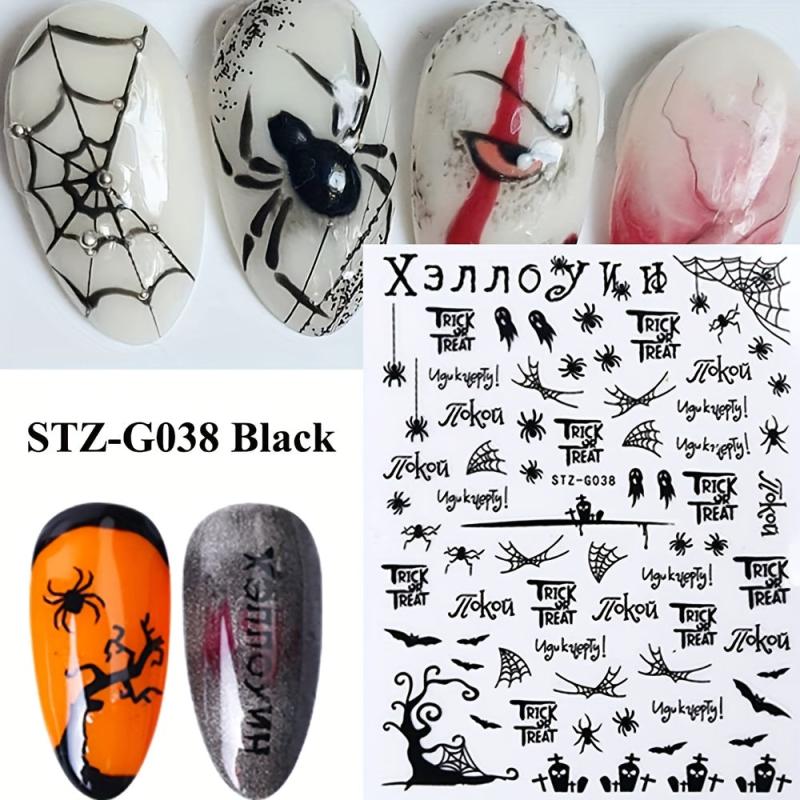 Halloween Nail Art Stickers 3D Pumpkin Witch Spider Bat Nail Decals