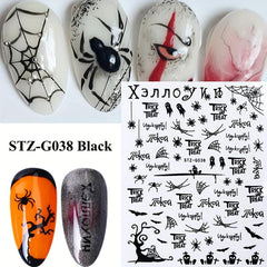 Halloween Nail Art Stickers 3D Pumpkin Witch Spider Bat Nail Decals