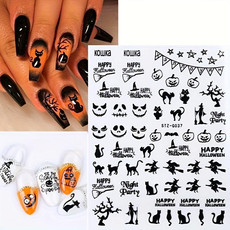 Halloween Nail Art Stickers 3D Pumpkin Witch Spider Bat Nail Decals