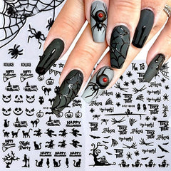 Halloween Nail Art Stickers 3D Pumpkin Witch Spider Bat Nail Decals