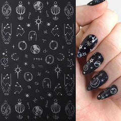 6pcs Moon Sun Star Snake Nail Art Stickers Geometric Line Nail Art Decals