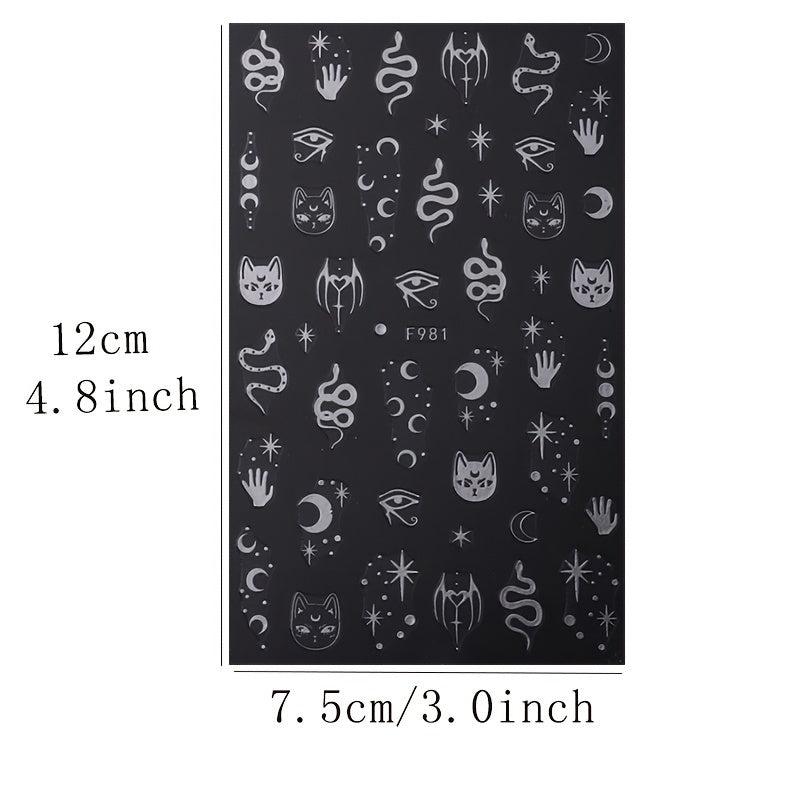 6pcs Moon Sun Star Snake Nail Art Stickers Geometric Line Nail Art Decals