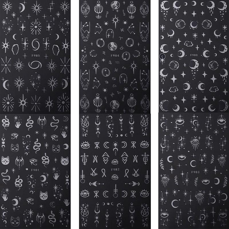 6pcs Moon Sun Star Snake Nail Art Stickers Geometric Line Nail Art Decals