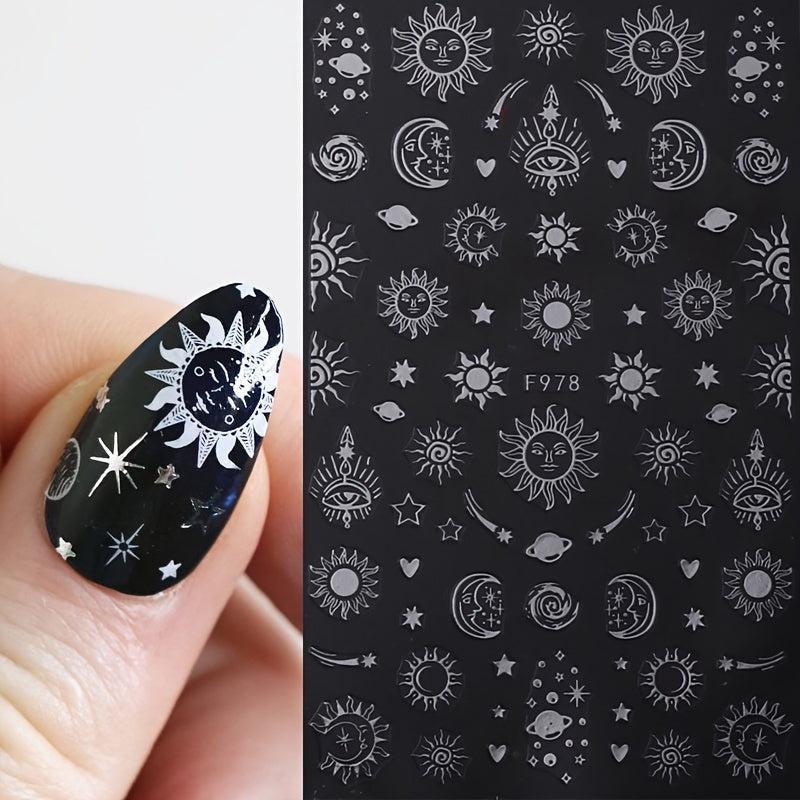 6pcs Moon Sun Star Snake Nail Art Stickers Geometric Line Nail Art Decals