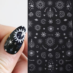 6pcs Moon Sun Star Snake Nail Art Stickers Geometric Line Nail Art Decals