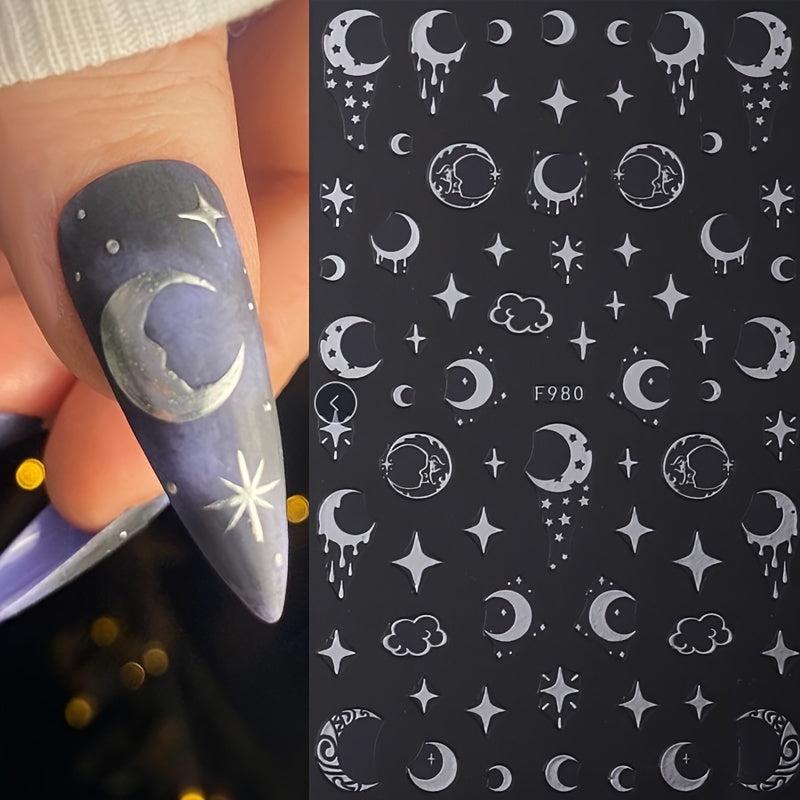 6pcs Moon Sun Star Snake Nail Art Stickers Geometric Line Nail Art Decals