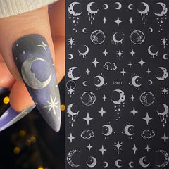 6pcs Moon Sun Star Snake Nail Art Stickers Geometric Line Nail Art Decals