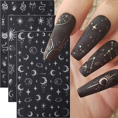 6pcs Moon Sun Star Snake Nail Art Stickers Geometric Line Nail Art Decals