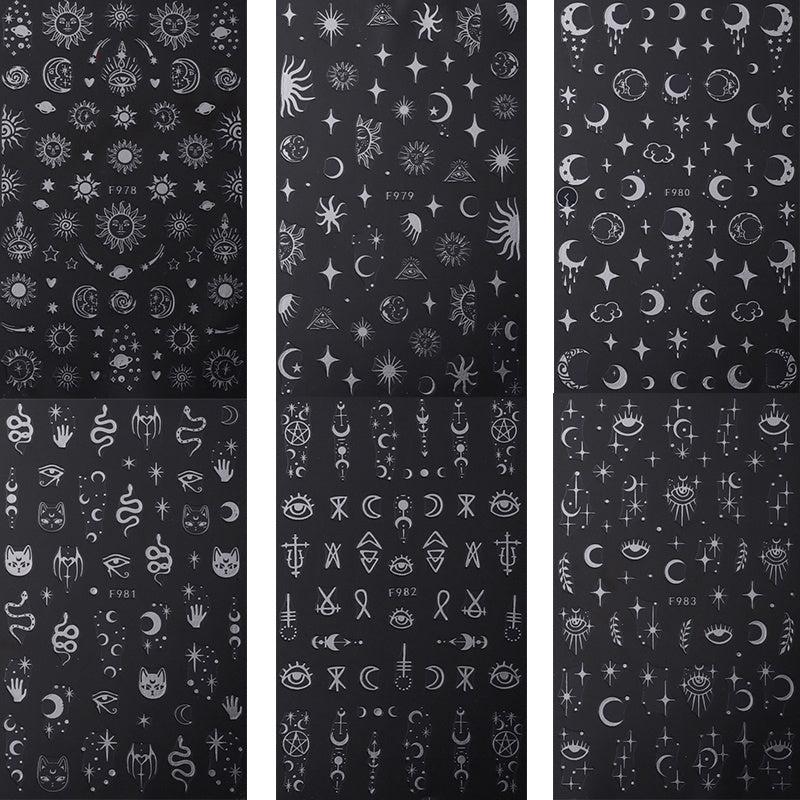 6pcs Moon Sun Star Snake Nail Art Stickers Geometric Line Nail Art Decals