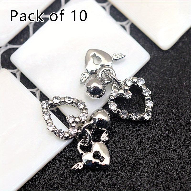 10 pcs Heart Pendant Nail Art Decoration with Rivet Rhinestones