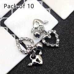 10 pcs Heart Pendant Nail Art Decoration with Rivet Rhinestones