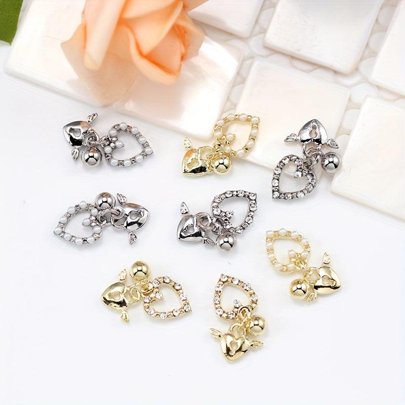 10 pcs Heart Pendant Nail Art Decoration with Rivet Rhinestones