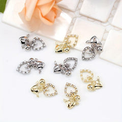 10 pcs Heart Pendant Nail Art Decoration with Rivet Rhinestones