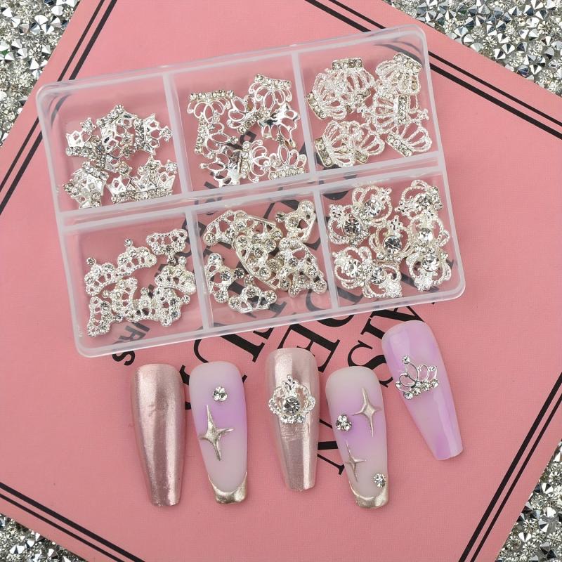60pcs 3D Mixed Crown Shape Nail Charms Crystal Alloy Nail Art Jewelry