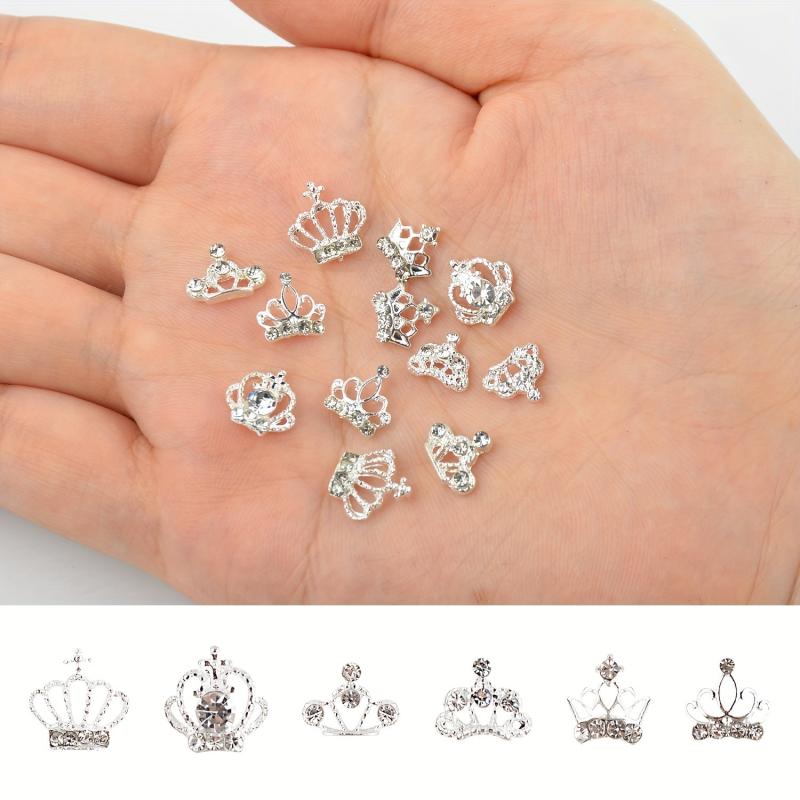 60pcs 3D Mixed Crown Shape Nail Charms Crystal Alloy Nail Art Jewelry