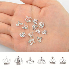 60pcs 3D Mixed Crown Shape Nail Charms Crystal Alloy Nail Art Jewelry