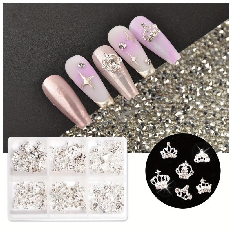 60pcs 3D Mixed Crown Shape Nail Charms Crystal Alloy Nail Art Jewelry