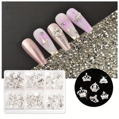 60pcs 3D Mixed Crown Shape Nail Charms Crystal Alloy Nail Art Jewelry