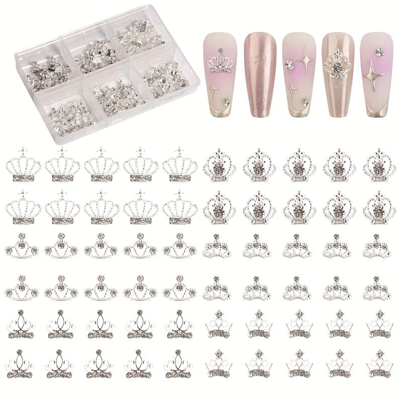 60pcs 3D Mixed Crown Shape Nail Charms Crystal Alloy Nail Art Jewelry