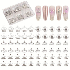60pcs 3D Mixed Crown Shape Nail Charms Crystal Alloy Nail Art Jewelry