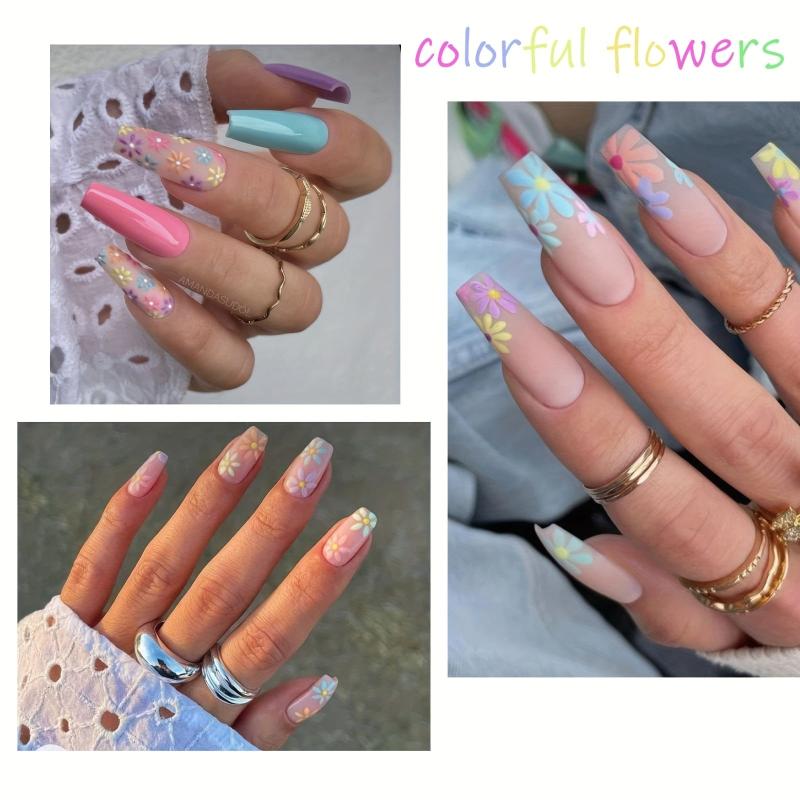 Spring Daisy Nail Art Stickers Yellow Colorful Flower Nail Decals