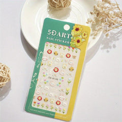 Spring Daisy Nail Art Stickers Yellow Colorful Flower Nail Decals