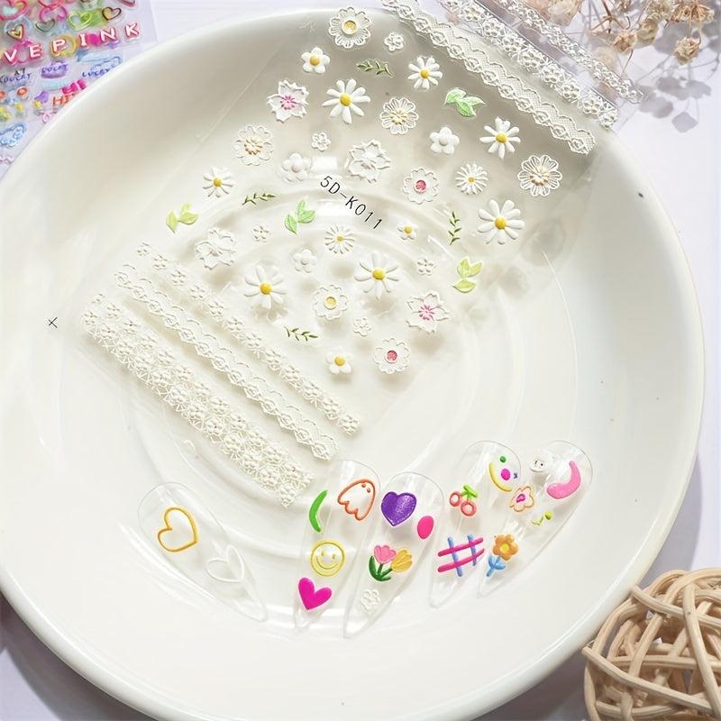 Spring Daisy Nail Art Stickers Yellow Colorful Flower Nail Decals