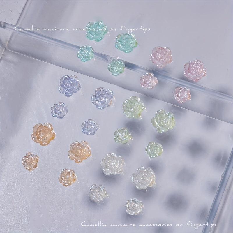 50Pcs 3D Acrylic Aurora Camellia Nail Art Jewelry Acrylic Resin Flowers