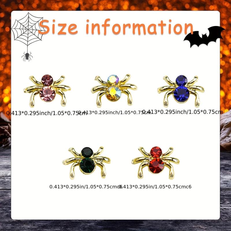 Halloween Spider Nail Charms with Rhinestone 3D Punk Retro Nail Accessories