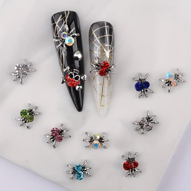 Halloween Spider Nail Charms with Rhinestone 3D Punk Retro Nail Accessories