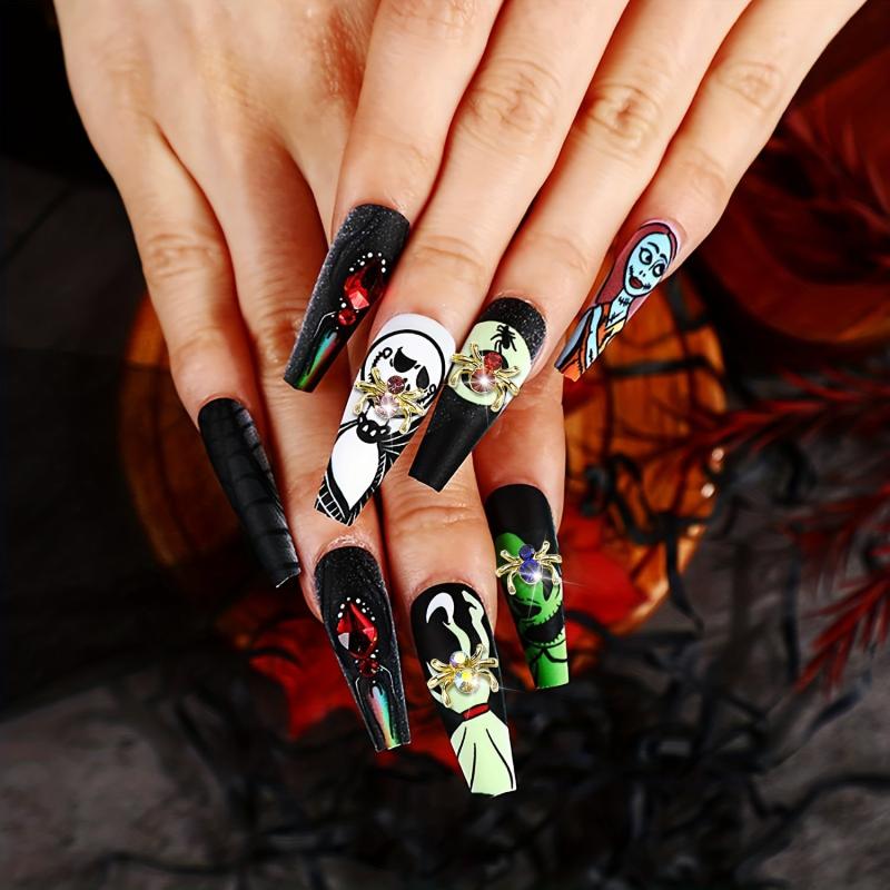 Halloween Spider Nail Charms with Rhinestone 3D Punk Retro Nail Accessories