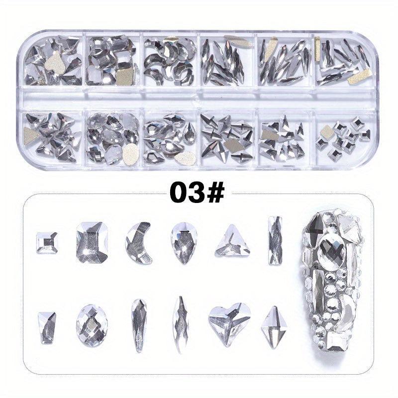 Nail Rhinestones Kit Nail Art Gems Flatback Round Heart Crystal Stones