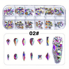 Nail Rhinestones Kit Nail Art Gems Flatback Round Heart Crystal Stones