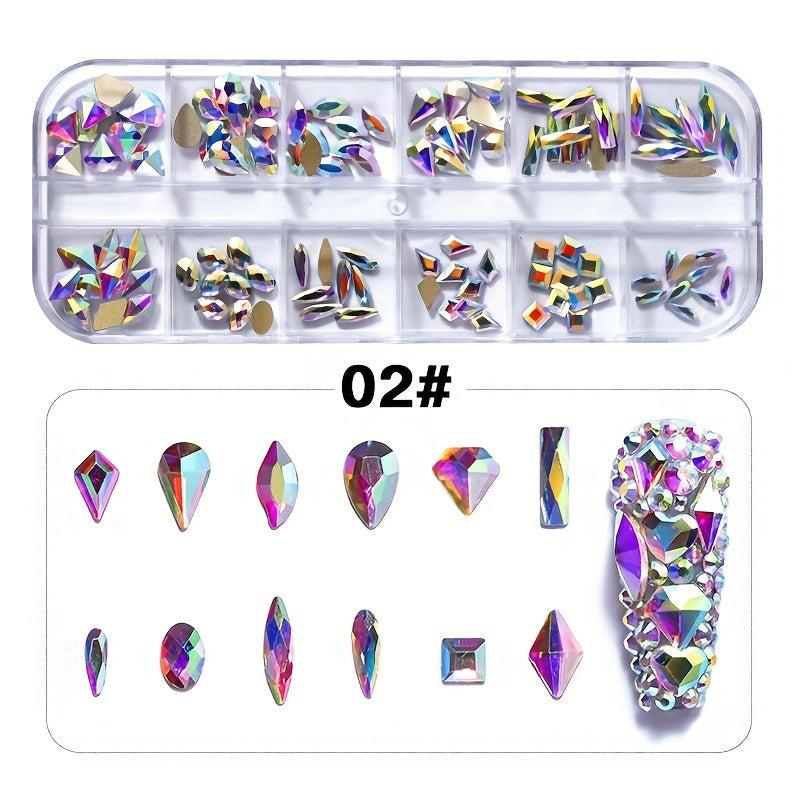 Nail Rhinestones Kit Nail Art Gems Flatback Round Heart Crystal Stones