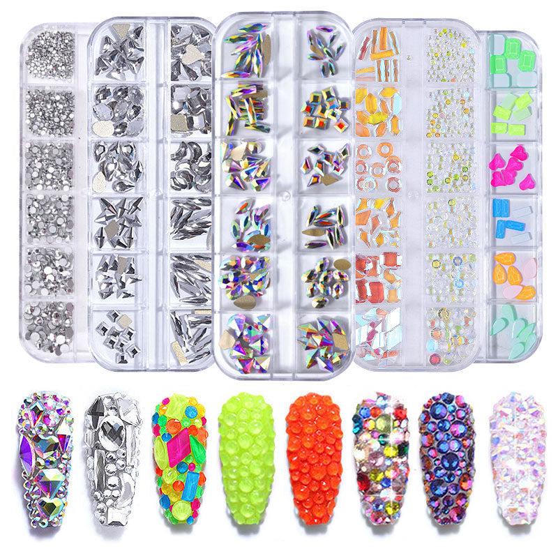 Nail Rhinestones Kit Nail Art Gems Flatback Round Heart Crystal Stones