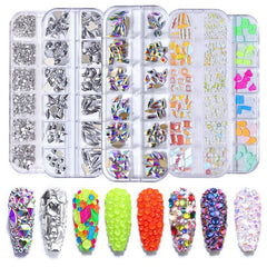 Nail Rhinestones Kit Nail Art Gems Flatback Round Heart Crystal Stones