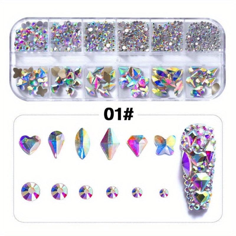Nail Rhinestones Kit Nail Art Gems Flatback Round Heart Crystal Stones