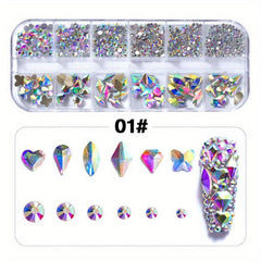 Nail Rhinestones Kit Nail Art Gems Flatback Round Heart Crystal Stones
