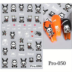 5D Embossed Halloween Nail Art Sticker Pumpkin Rose Ghost Skull Nail Decals