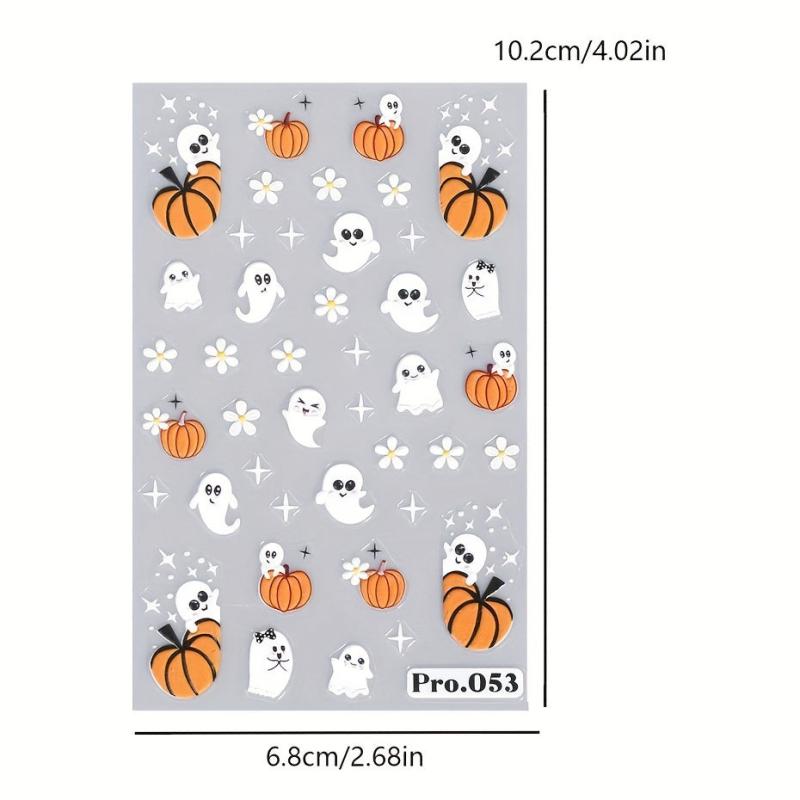 5D Embossed Halloween Nail Art Sticker Pumpkin Rose Ghost Skull Nail Decals