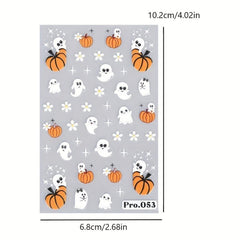 5D Embossed Halloween Nail Art Sticker Pumpkin Rose Ghost Skull Nail Decals
