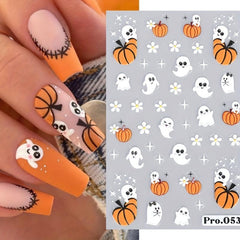 5D Embossed Halloween Nail Art Sticker Pumpkin Rose Ghost Skull Nail Decals