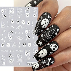 5D Embossed Halloween Nail Art Sticker Pumpkin Rose Ghost Skull Nail Decals