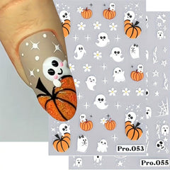 5D Embossed Halloween Nail Art Sticker Pumpkin Rose Ghost Skull Nail Decals