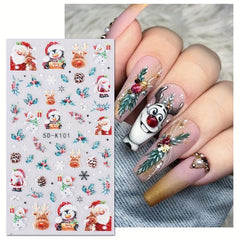 5D Christmas Nail Art Stickers Santa Claus Snowflake Elk Snowman Nail Decals