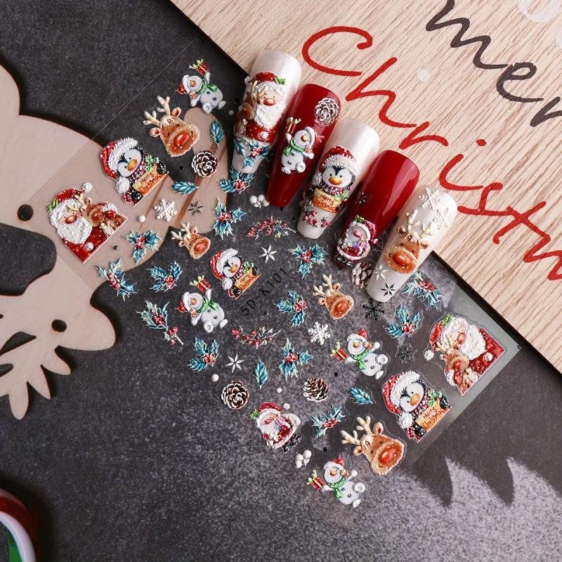 5D Christmas Nail Art Stickers Santa Claus Snowflake Elk Snowman Nail Decals
