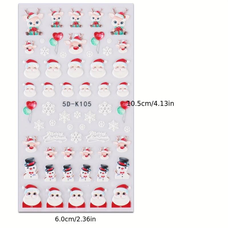 5D Christmas Nail Art Stickers Santa Claus Snowflake Elk Snowman Nail Decals