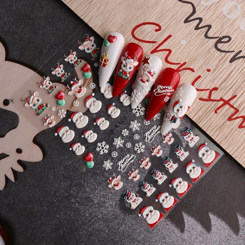 5D Christmas Nail Art Stickers Santa Claus Snowflake Elk Snowman Nail Decals