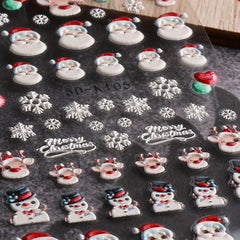 5D Christmas Nail Art Stickers Santa Claus Snowflake Elk Snowman Nail Decals
